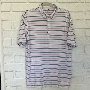PUMA Men's Polo Shirt - Pink, Blue, White Stripes